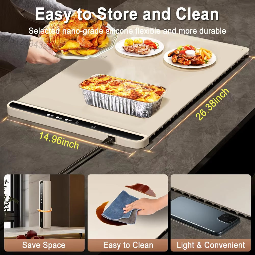 Electric Warming Tray Food Warmer Plate Foldable Portable Smart Food Fast Heating Mat Electric Warming Tray with 3 Tem Setting